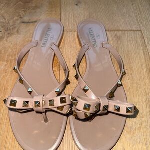 Valentino Women's Beige Sandals with Gold Studs